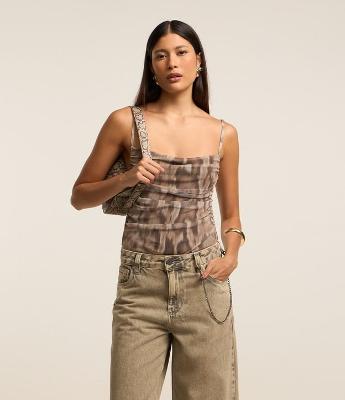 Body em Tule Animal Print e Alcinhas Finas