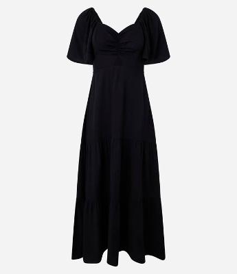 Vestido Evasê Long Midi em Viscose com Puxadinho no Busto