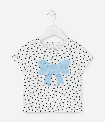 Blusa Infantil com Estampa Poá e Laço com Brilhos - Tam 1 a 6 Anos
