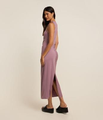 Vestido Longo em Microfibra com Franzido Lateral