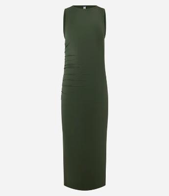 Vestido Longo em Microfibra com Franzido Lateral