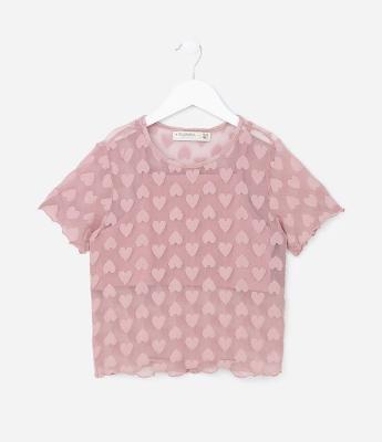 Blusa Texturizada de Corações com Top Interior - Tam 5 a 14 anos