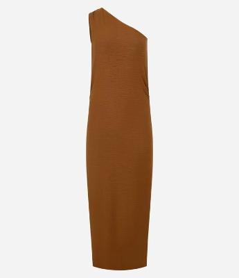 Vestido Um Ombro Só em Viscose Texturizado