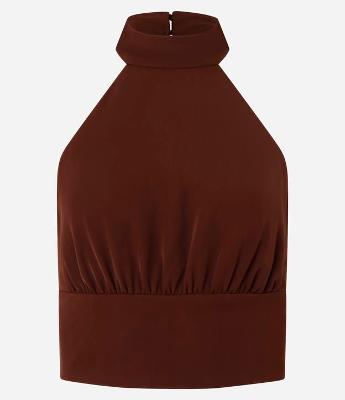 Blusa Cropped em Crepe com Decote Halter