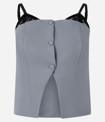 Blusa Colete Alfaiataria com Aplicação de Renda