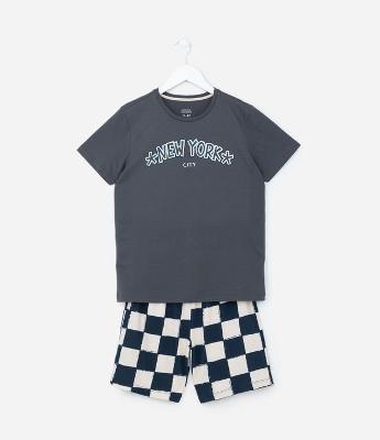 Pijama Curto Infantil em Algodão com Estampa New York City - Tam 7 ao 16 Anos