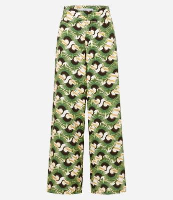 Calça Pantalona em Viscose e Linho com Estampa Tucanos
