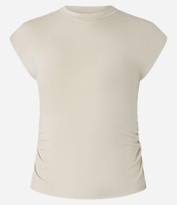 Blusa em Algodão com Gola Alta e Franzido na Lateral