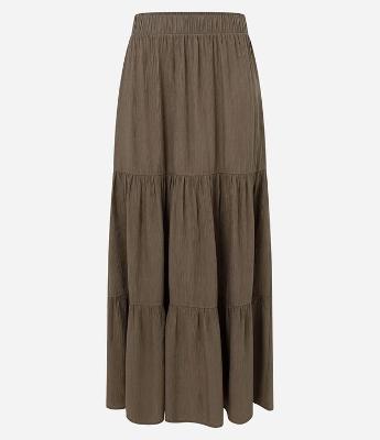 Saia New Midi em Crepe com Babado e Cós Elástico