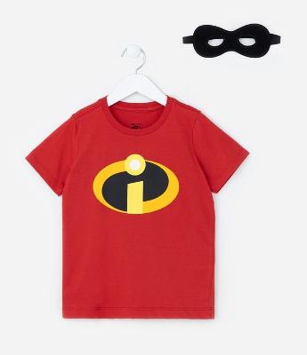Camiseta Infantil com Estampa de Os Incríveis com Máscara - Tam 4 a 10 Anos