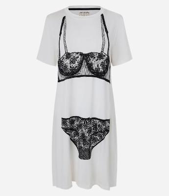 Camisola Curta em Viscose com Estampa Lingerie
