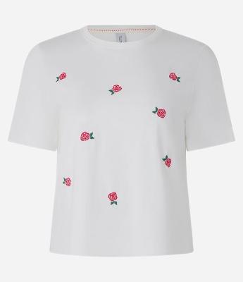 Camiseta em Algodão com Bordados de Florzinhas