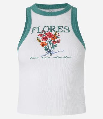 Regata em Algodão com Viés Contrastante e Estampa de Flores