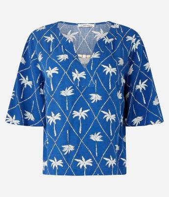 Blusa Manga Curta em Viscolinho com Estampa de Coqueiro