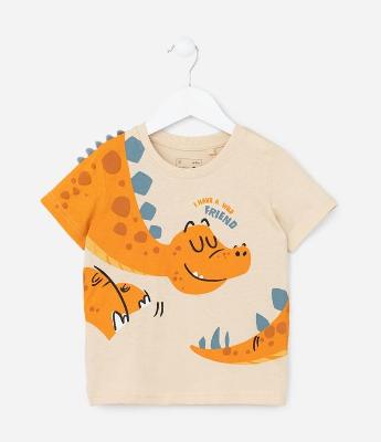 Camiseta Infantil com Estampa Interativa de Dino - Tam 1 a 6 Anos