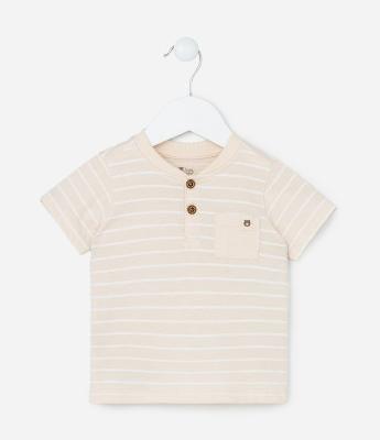 Camiseta Infantil com Bolsinho e Estampa Listrada - Tam 0 a 18 meses