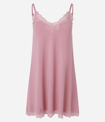 Camisola de Alcinha em Microfibra com Decote de Renda