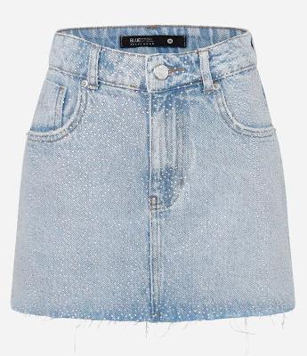 Saia Jeans com Brilhos Aplicados