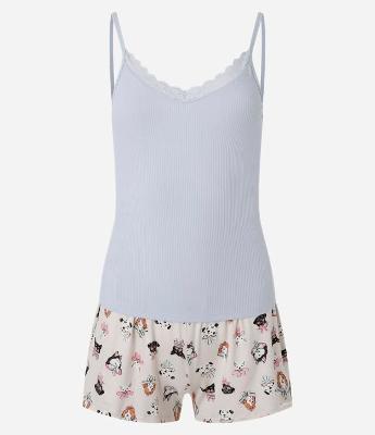 Pijama Short Doll de Alcinha em Ribana com Estampado Pets
