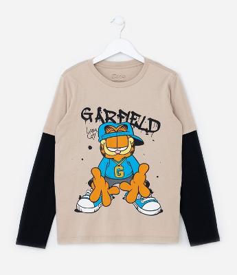 Camiseta Infantil com Estampa Garfield Brilha no Escuro - Tam 5 a 14 Anos