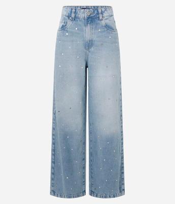 Calça Wide em Jeans com Espelhinhos Aplicados