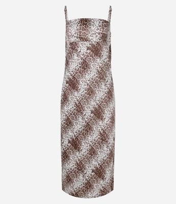 Vestido New Midi em Cetim com Estampa Animal Print Cobra