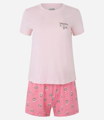 Pijama Short Doll Manga Curta com Estampa de Sapo