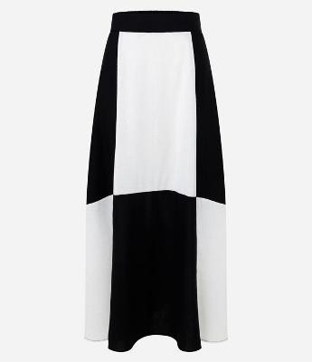 Saia New Midi em Viscose e Linho com Recortes Bicolor