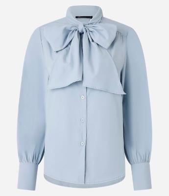 Camisa em Tricoline com Gola Laço e Punho Largo