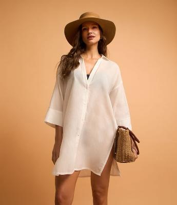 Saída de Praia Bata Chemise em Voal com Botões
