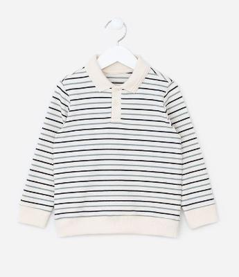 Camiseta Infantil em Moletom com Gola Polo e Listras Fio Tinto - Tam 1 a 5 Anos