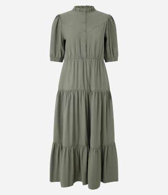 Vestido Midi em Viscose com Babado Marias