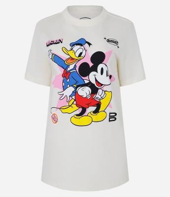 Camiseta Alongada em Algodão Estampa Mickey e Donald