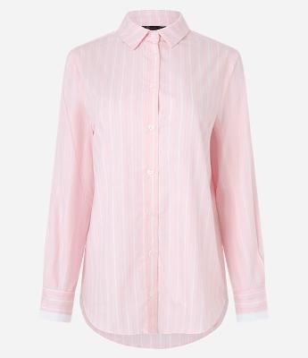 Camisa Alongada em Tricoline com Listras em Fio Tinto