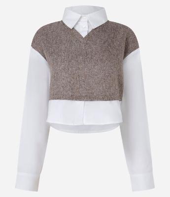 Camisa Regular em Tricoline com Colete Sobreposto