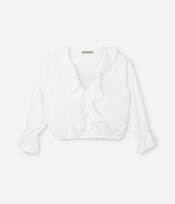 Blusa Transpassada Cetim com Babado Jabô Curve e Plus Size