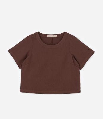 Blusa em Sarja  com Gola Redonda Curve & Plus Size
