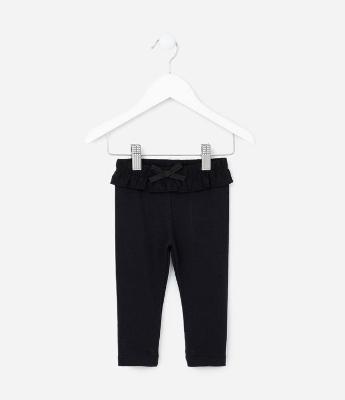 Calça Legging Infantil Canelada com Babado no Cós - Tam 0 a 18 meses