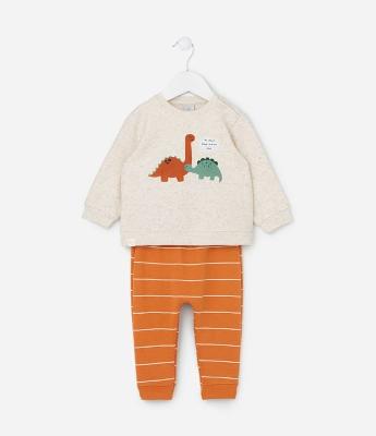 Conjunto Infantil com Estampa Dinos e Listras - Tam 0 a 18 meses