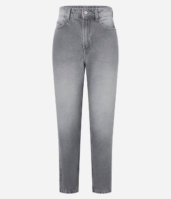 Calça Mom Jeans com Cintura Alta e Lavagem Dirty