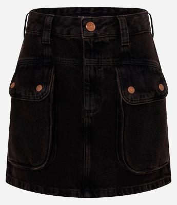 Saia Curta em Jeans com Cintura Média e Bolso Cargo