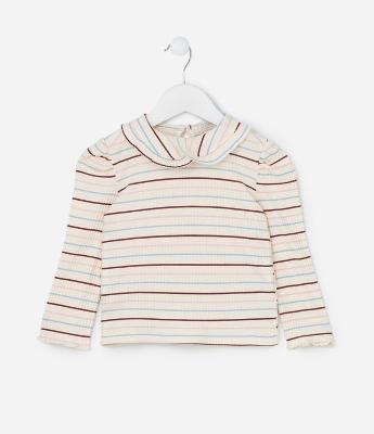 Blusa Infantil Canelada com Gola Diferenciada - Tam 1 a 6 Anos