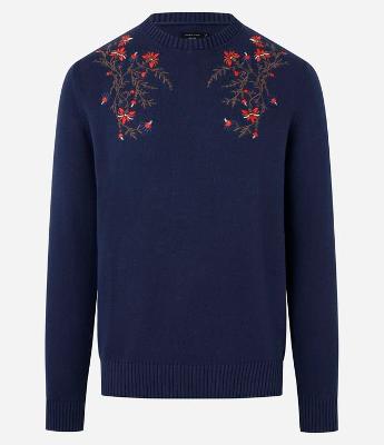 Suéter Regular em Algodão com Bordado Floral