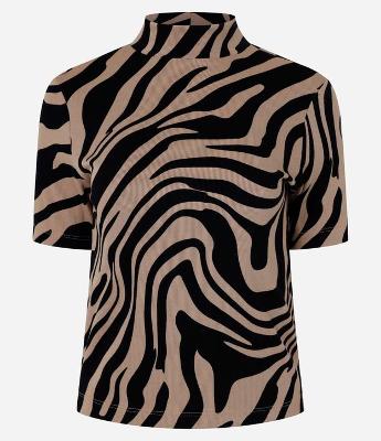 Blusa em Ribana com Gola Alta e Estampa Zebra