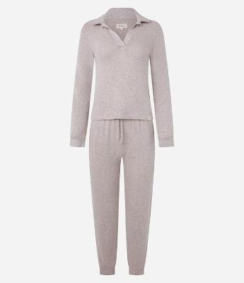 Pijama Longo em Tricô com Gola Polo