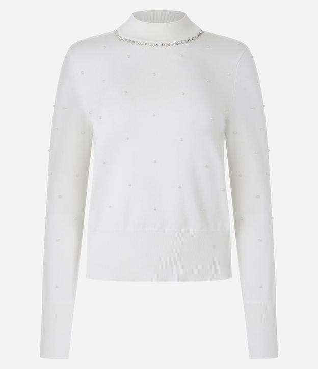 Suéter em Tricô com Gola Alta e Aplicação de Pérolas e Strass - 1