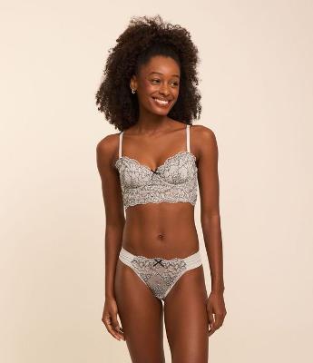 Calcinha Biquíni com Renda Bicolor e Lateral Drapeada