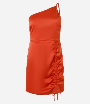 Vestido Curto em Cetim com Puxadinho e Fenda
