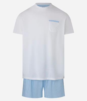 Pijama Curto em Algodão e Viscose com Listras