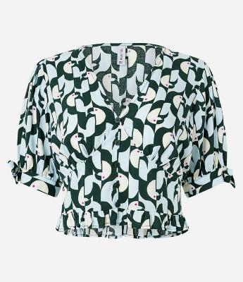 Blusa Cropped em Crepe com Estampa de tucaninhos